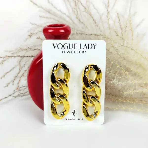 Gold cuban chain drop earrings