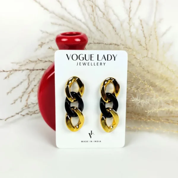 Black gold cuban chain earrings