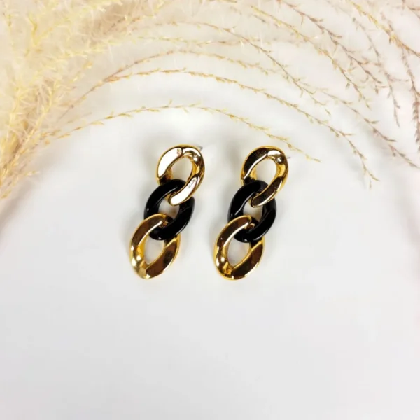 Black gold cuban chain earrings
