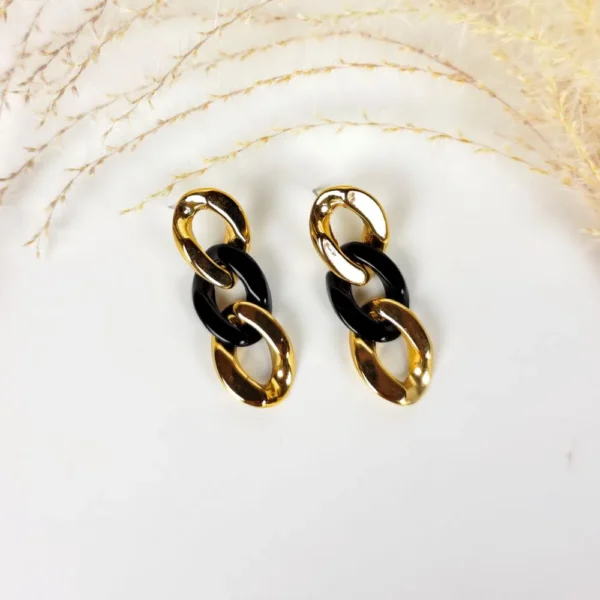 Black gold cuban chain earrings