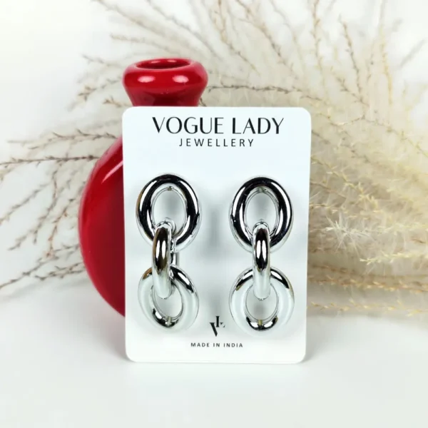 Silver oval chain link drop earrings