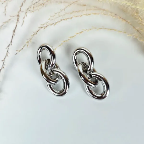 Silver oval chain link drop earrings