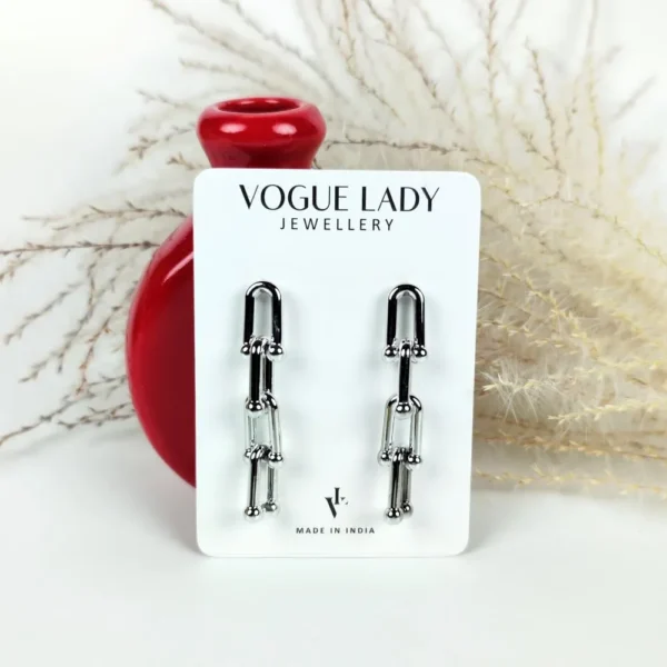 Silver U link dangle drop earrings