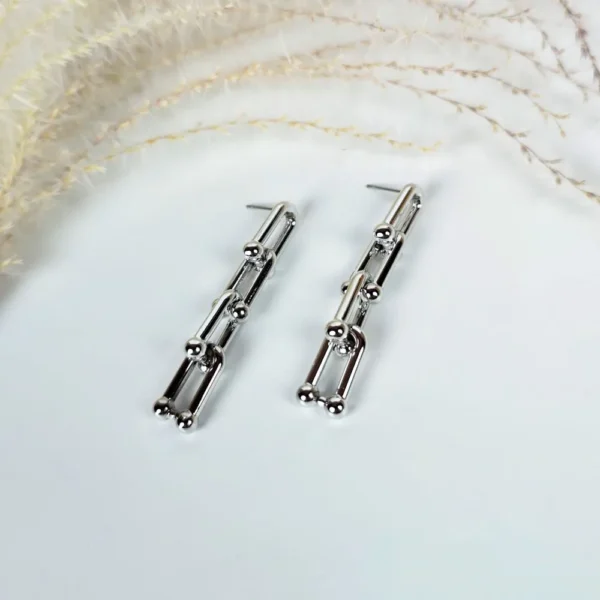 Silver U link dangle drop earrings