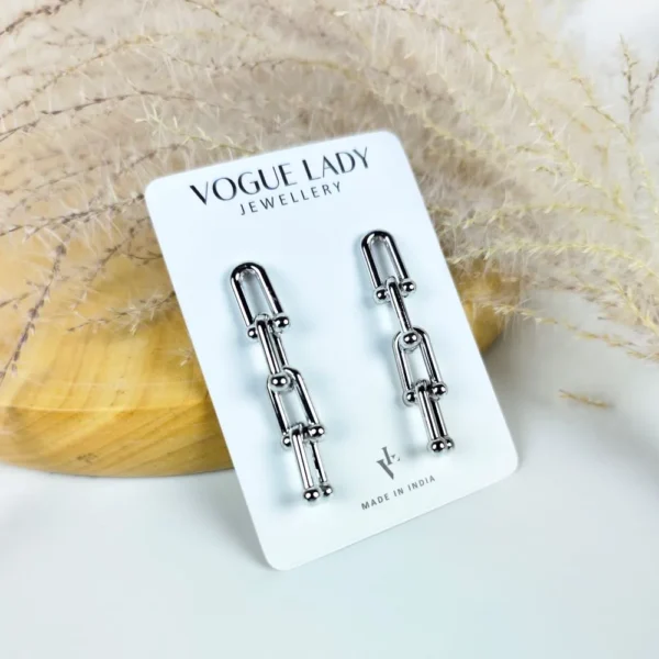 Silver U link dangle drop earrings