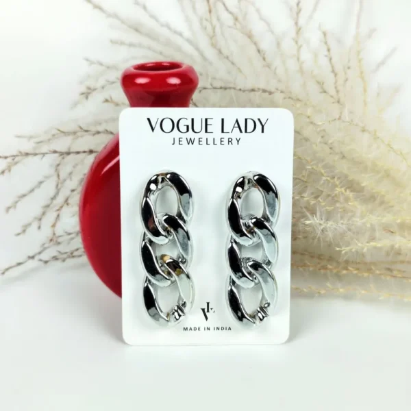 Silver cuban chain drop earrings