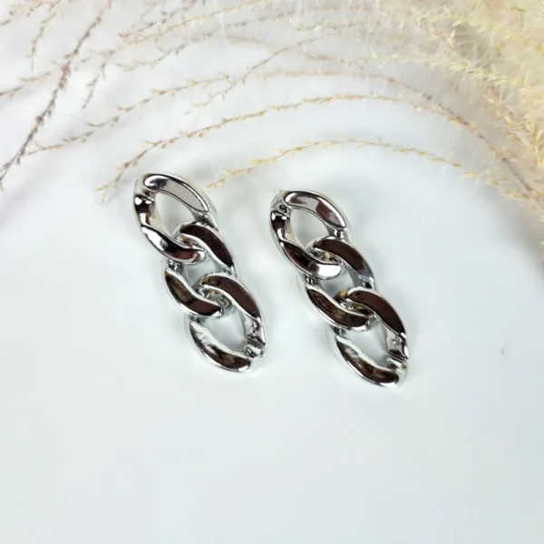 Silver cuban chain drop earrings