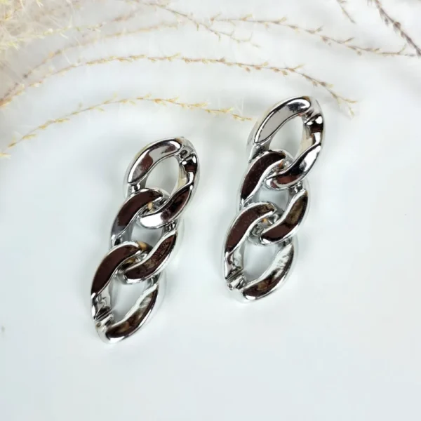 Silver cuban chain drop earrings