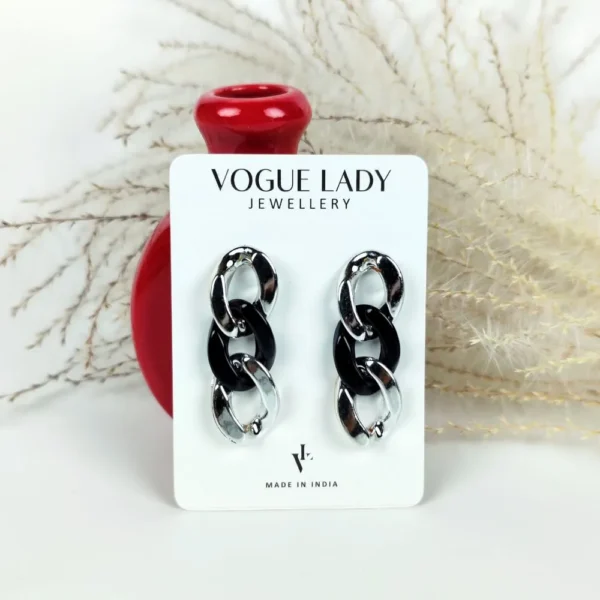 Black silver cuban chain earrings