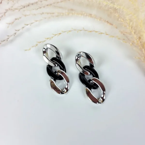 Black silver cuban chain earrings