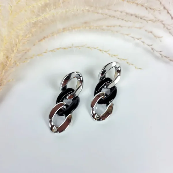 Black silver cuban chain earrings