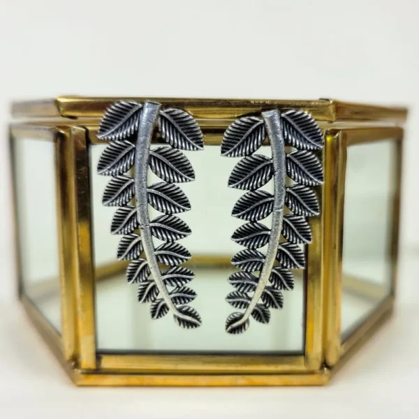 Leaf vein oxidised stud earrings
