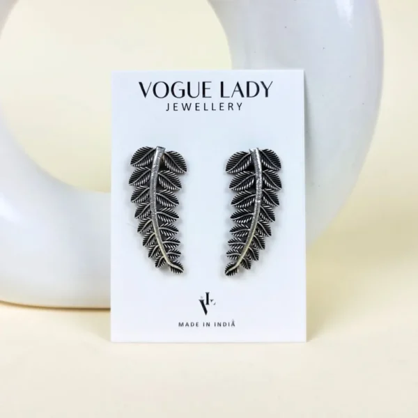 Leaf vein oxidised stud earrings