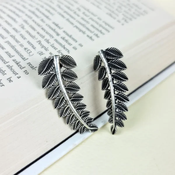 Leaf vein oxidised stud earrings