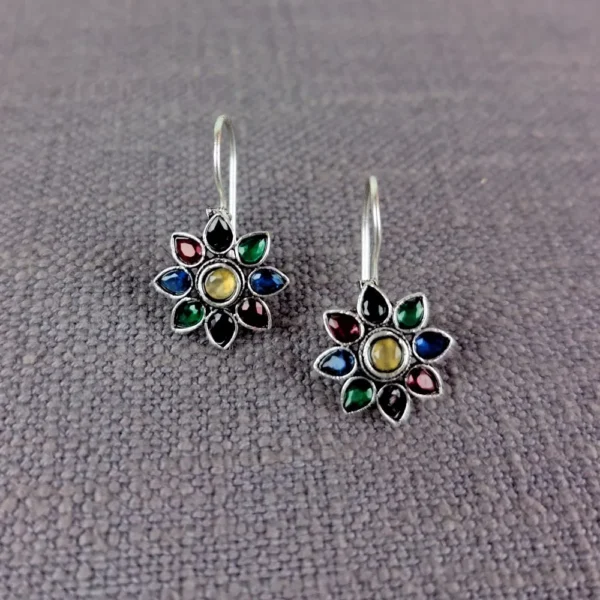Rainbow petal oxidised stud earrings