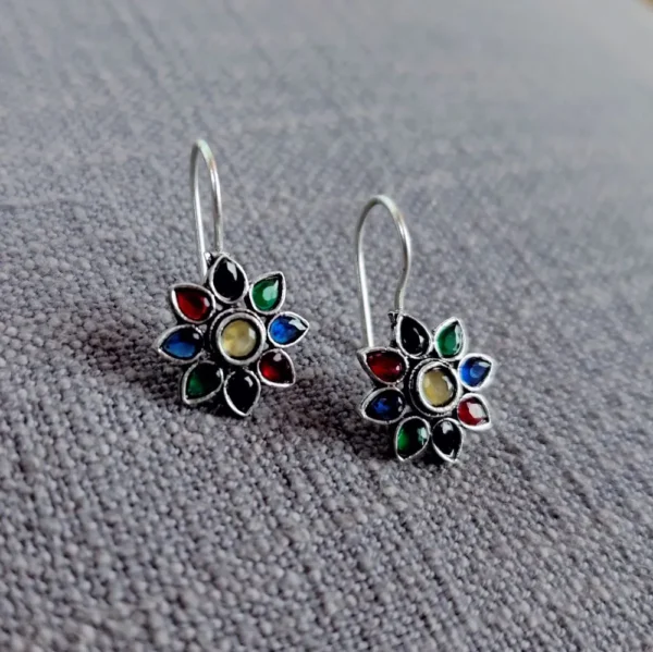 Rainbow petal oxidised stud earrings