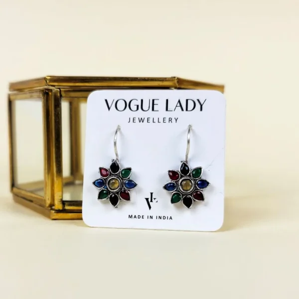 Rainbow petal oxidised stud earrings