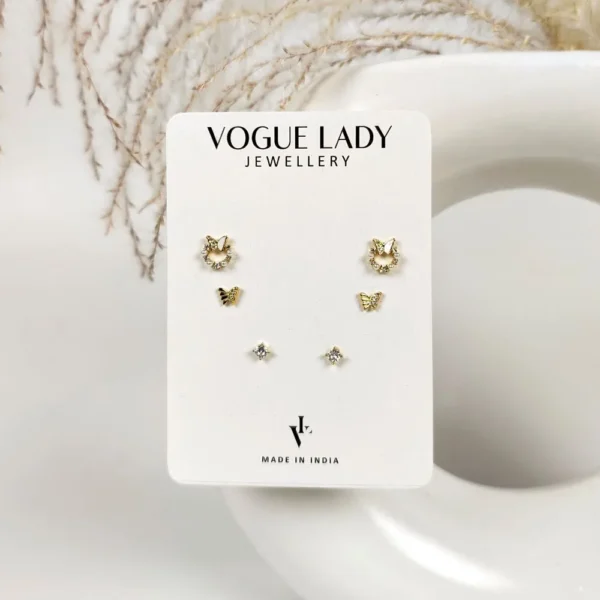 Flutter ring anti tarnish studs earrings