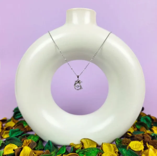 Dolphin wave silver plated necklace