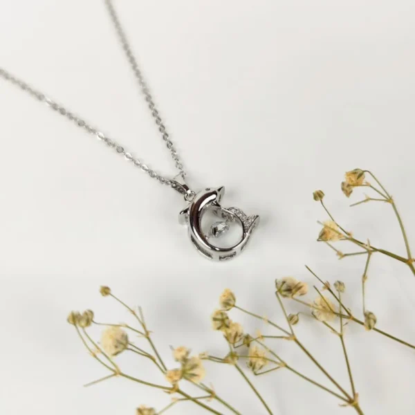 Dolphin wave silver plated necklace