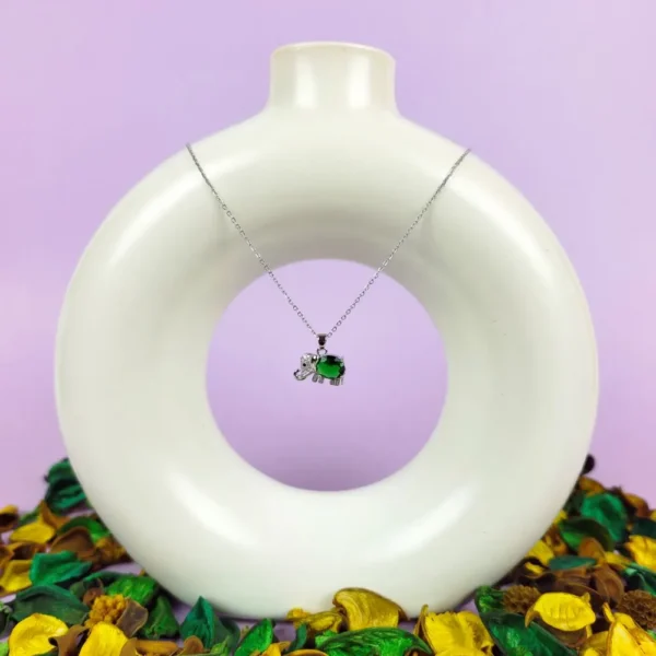 Green elephant silver plated necklace