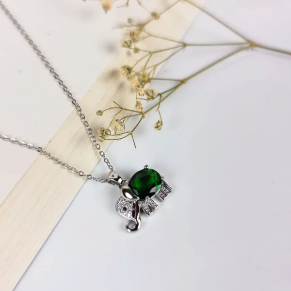 Green elephant silver plated necklace