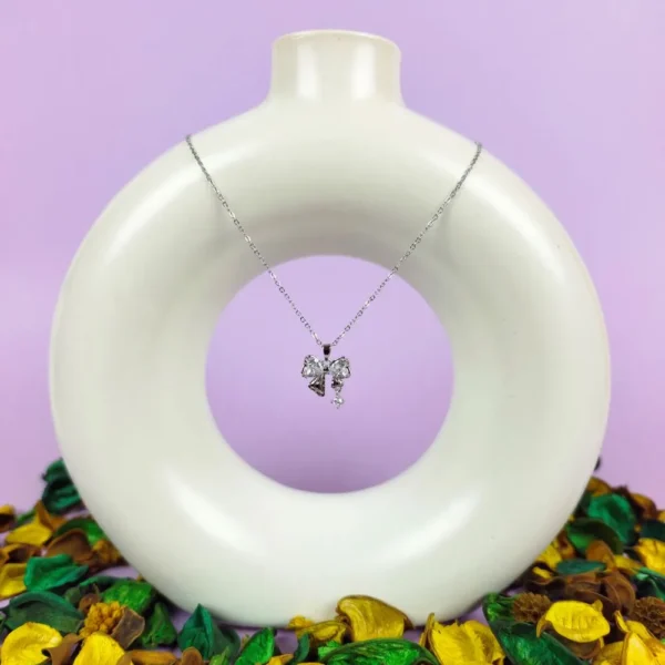 Fairy bow silver plated necklace
