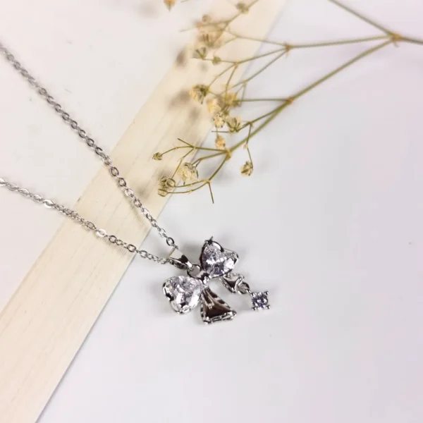 Fairy bow silver plated necklace