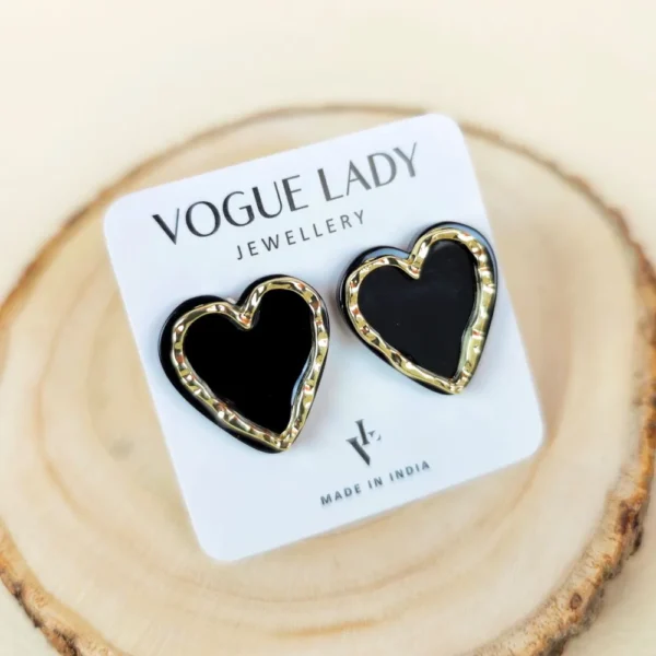 Golden edge noir hearts earrings