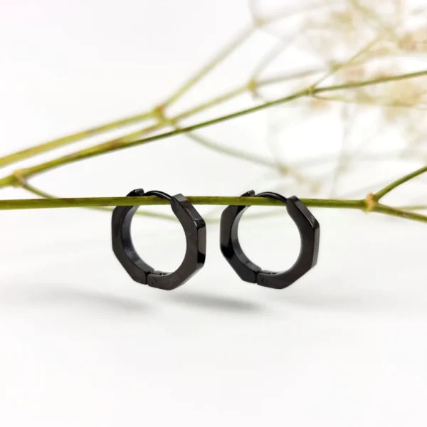 Dark hexagon hoops earrings