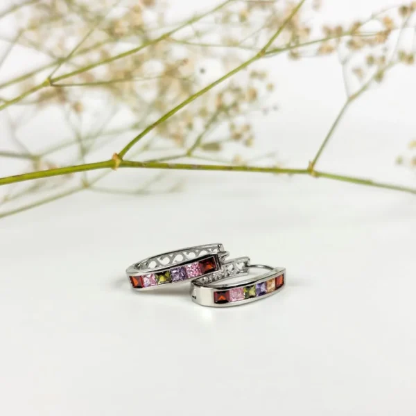 Colorburst silver hoops earrings