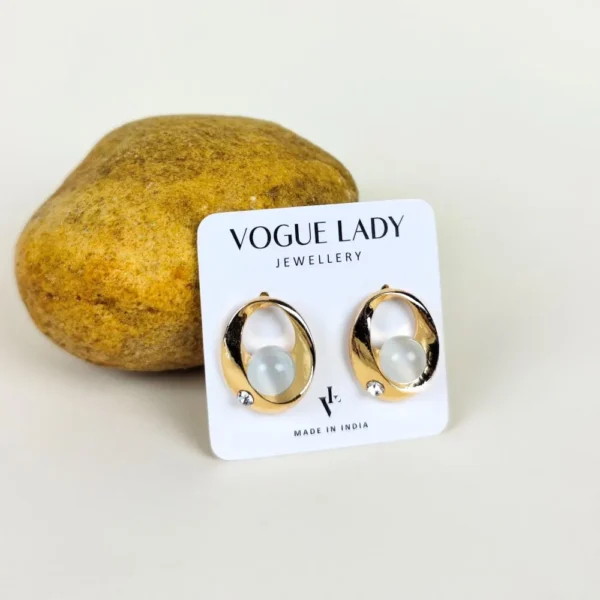 Golden noir moonstone studs earrings