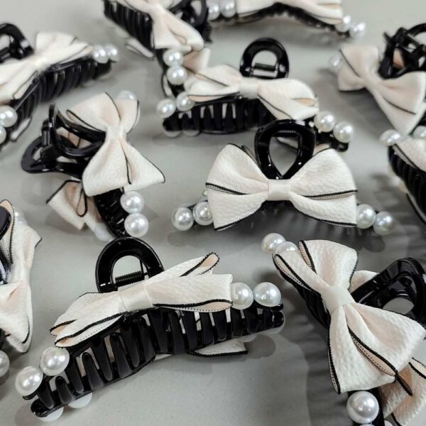 Beige bow knot hair claw clip