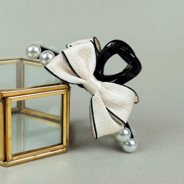 Beige bow knot hair claw clip
