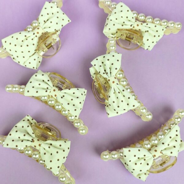 Cream bow knot hair claw clip